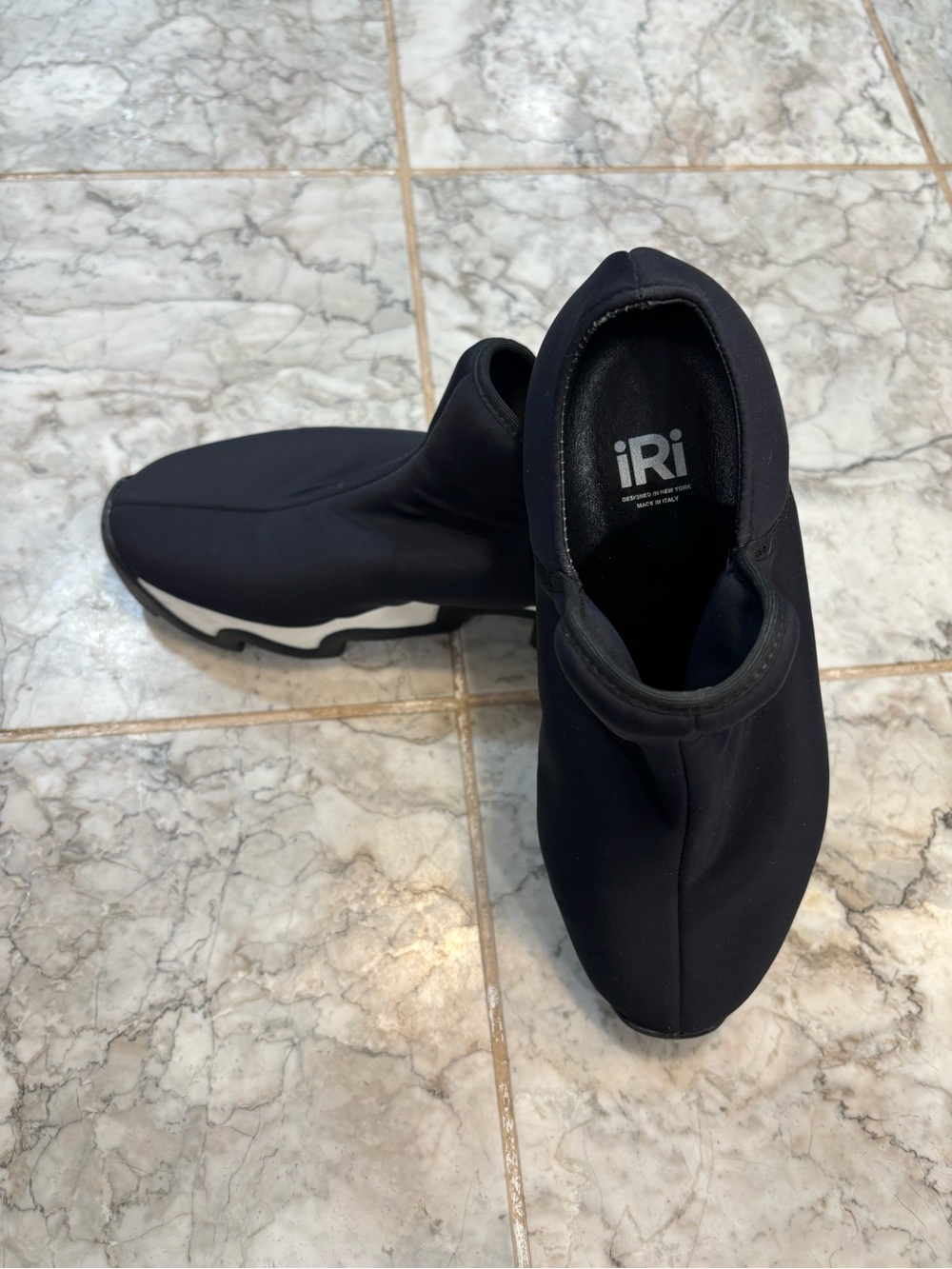 iRi NYC Wes Black Neoprene Platform Slipons, Size 5.5